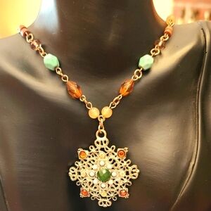 Vintage Silver Tone Large Pendant Statement Necklace